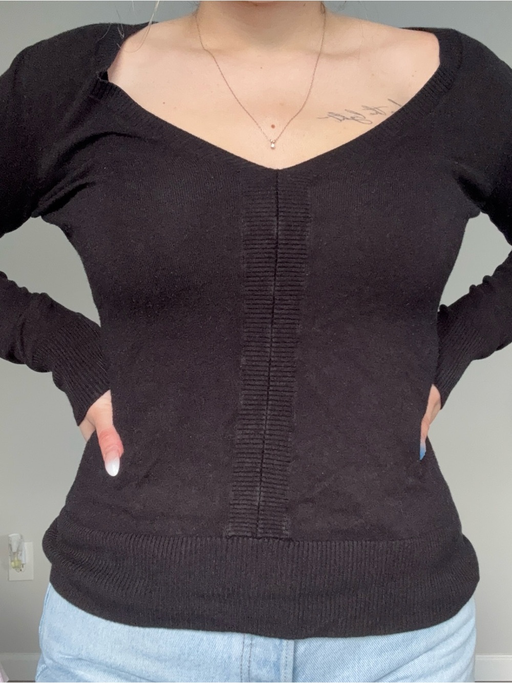 Vintage 2008 Express Black Deep V-Neck Sweater